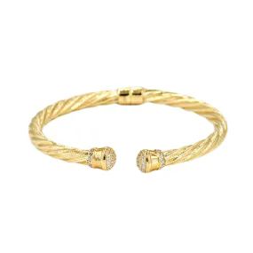 10K Yellow Gold Rope Cable Bangle With CZ