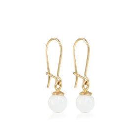 14K Yellow Gold Ball White Opal 6mm Dangle Earrings