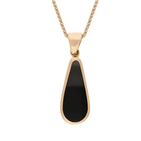 18ct Rose Gold Blue John Whitby Jet Small Double Sided Pear Cut Fob Necklace