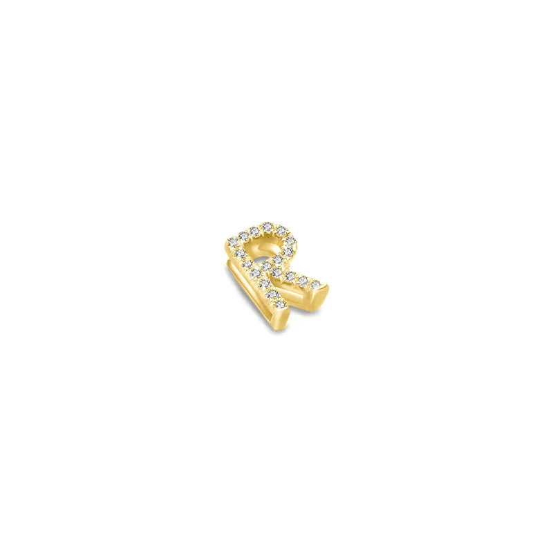 18k Gold Initial Letter "R" Diamond Pandent   Necklace