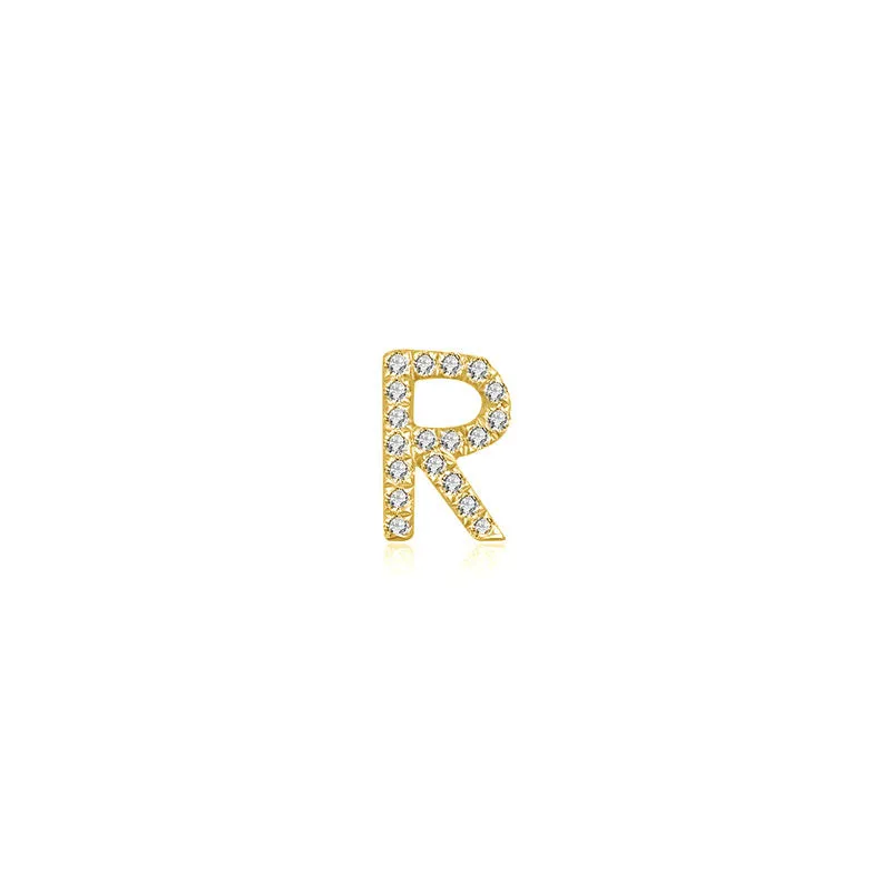 18k Gold Initial Letter "R" Diamond Pandent   Necklace