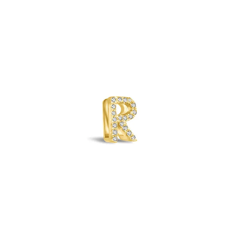 18k Gold Initial Letter "R" Diamond Pandent   Necklace