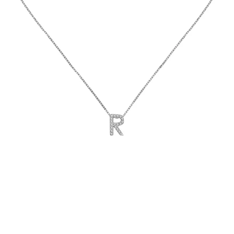 18k Gold Initial Letter "R" Diamond Pandent   Necklace