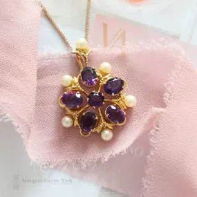 1970's 9ct Amethyst & Pearl Pendant