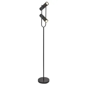 2 LIGHT SPOTLIGHT CYLINDER SHADE FLOOR LAMP MATT BLACK