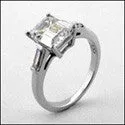 2.25 Emerald Cut Cubic Zirconia With Baguettes in Channel 14k White Gold Ring