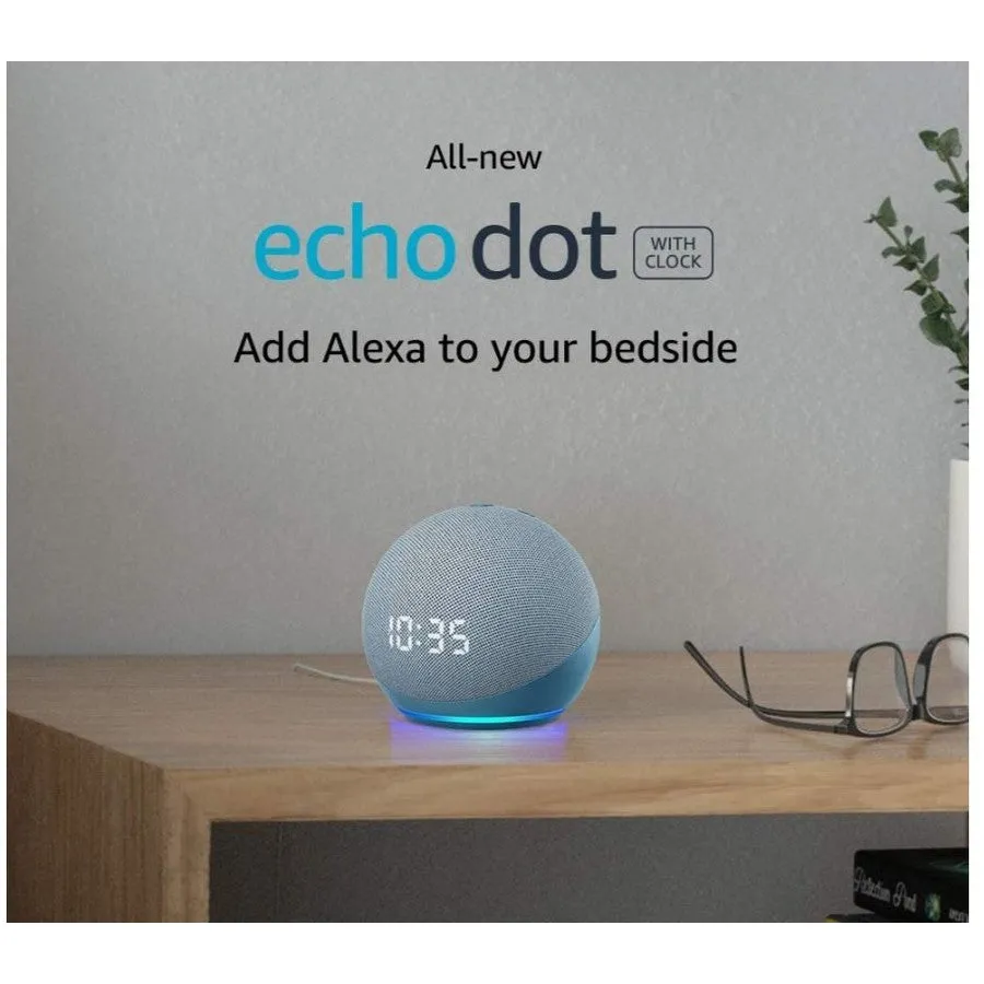 Amazon Echo Dot (4th Gen) Clock with Alexa - Glacier White/ Twilight Blue/ Charcoal