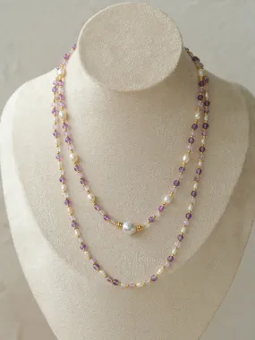 Amethyst Rice-Shaped Pearl Necklace