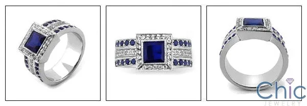 Anniversary Princess Sapphire Bezel Pave Cubic Zirconia Cz Ring