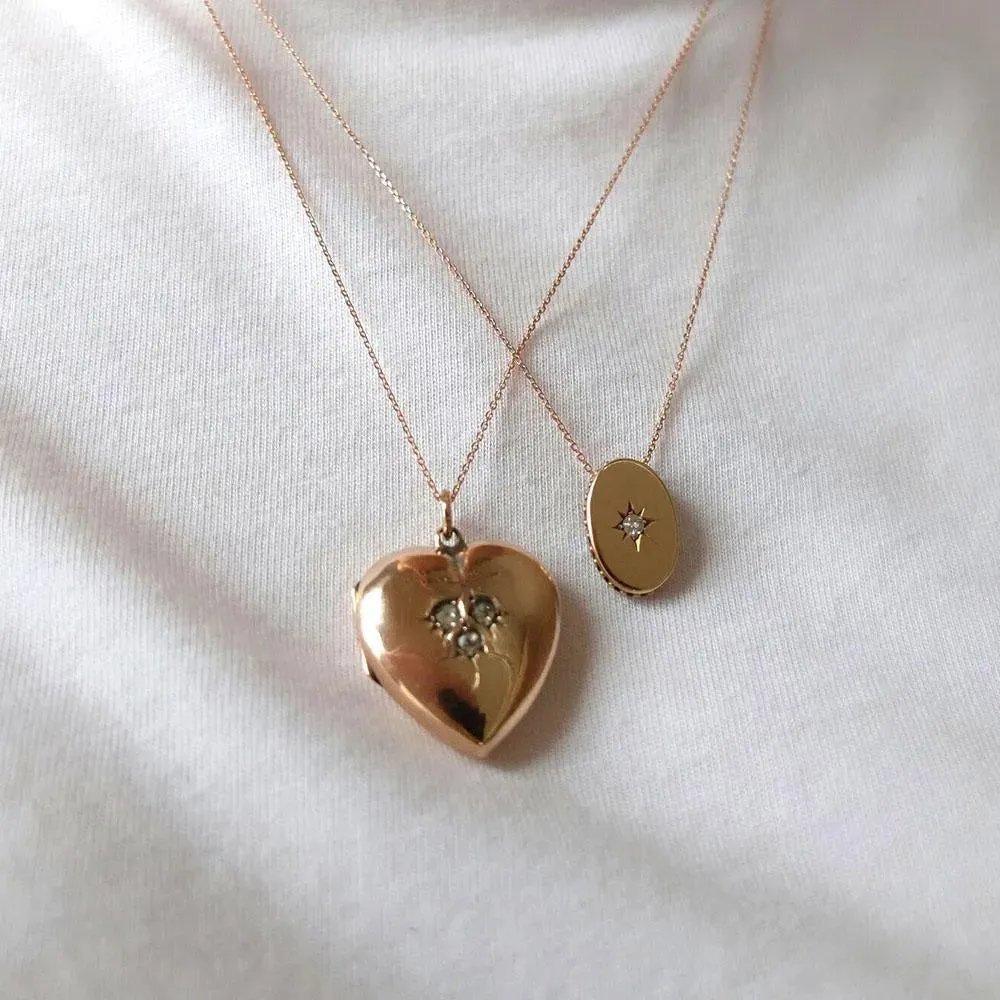 Antique Victorian 9ct Rose Gold Heart Locket Necklace