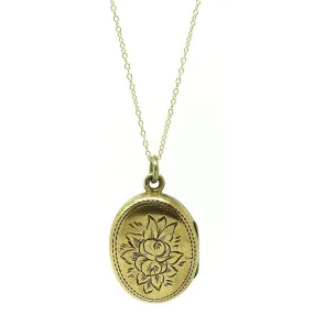 Antique Victorian Oval Brass Locket Necklace