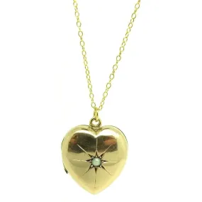 Antique Victorian Star Pearl 9ct Gold Locket Necklace