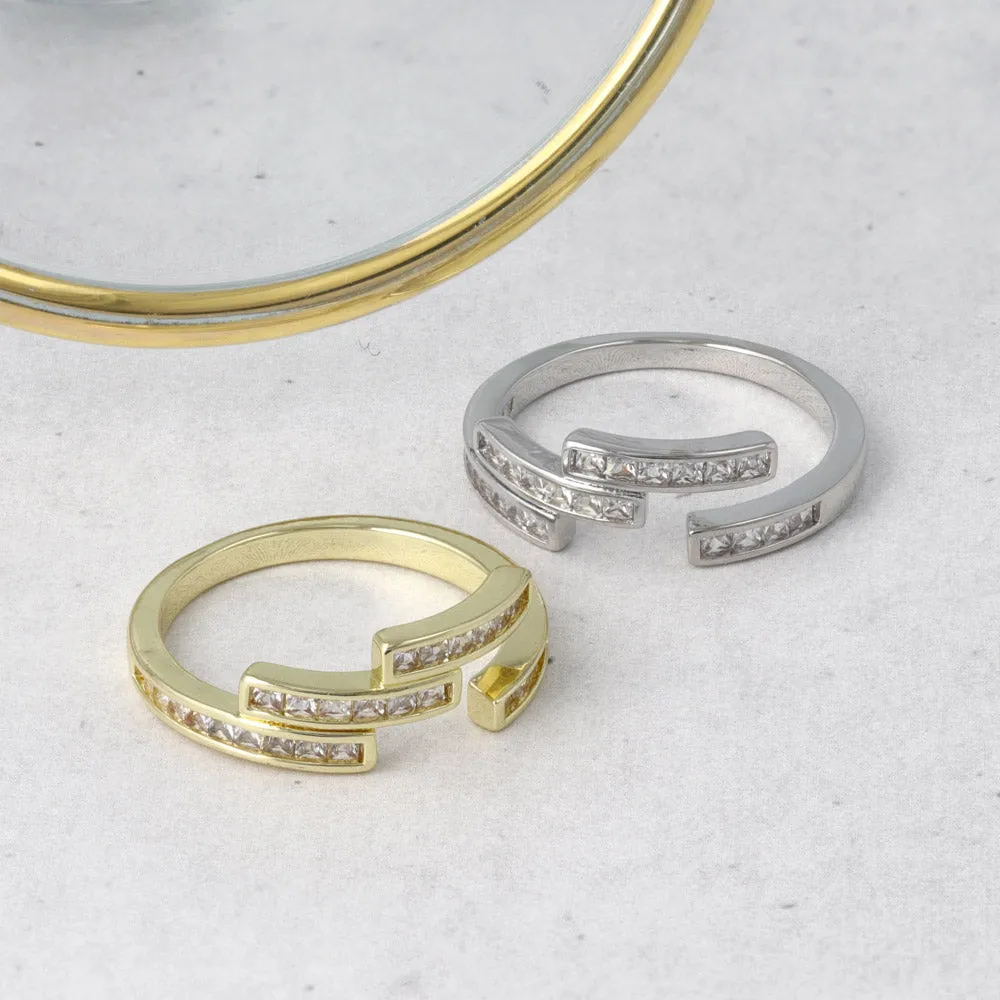 Asymmetrical Gemmed Bar Wrap Ring