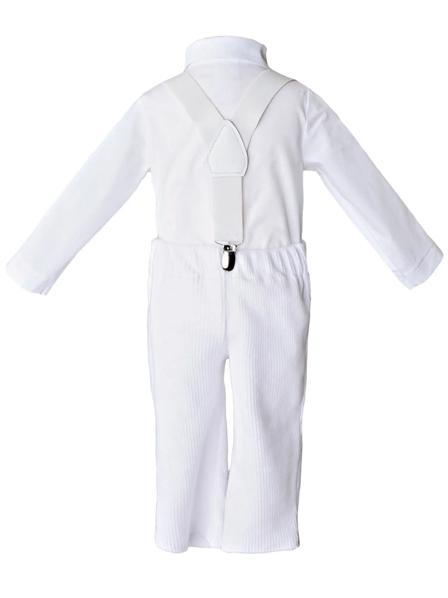 Baby Boys White Knit 4pc Romper Pants Tie Suspenders Christening Outfit NB-24M