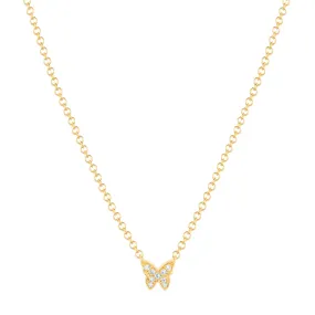 Baby Diamond Butterfly Necklace - Yellow Gold