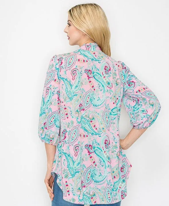 Bethany Bow Tie Top- Paisley Pink