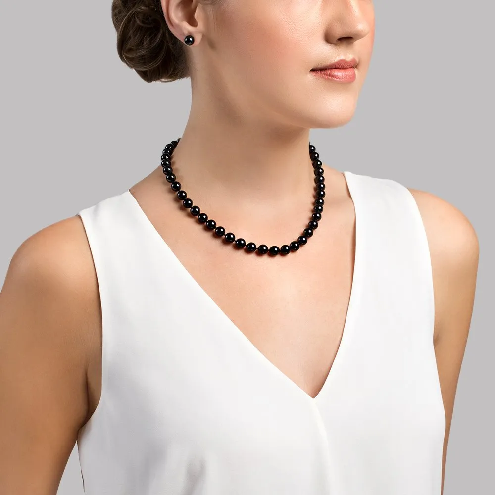 Black Japanese Akoya Pearl Necklace, 8.5-9.0mm - AA  Quality