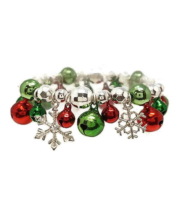 Christmas Snowflake and Bells Stretch Bracelet