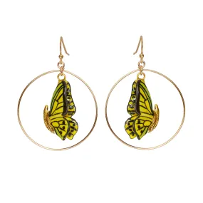 Closed Wing Butterfly Round Drop Earrings