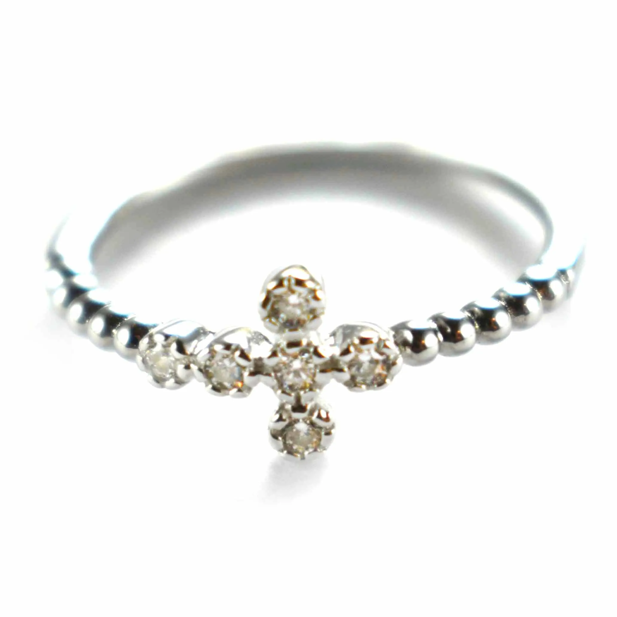 Cross silver ring with ball pattern & platinum plating