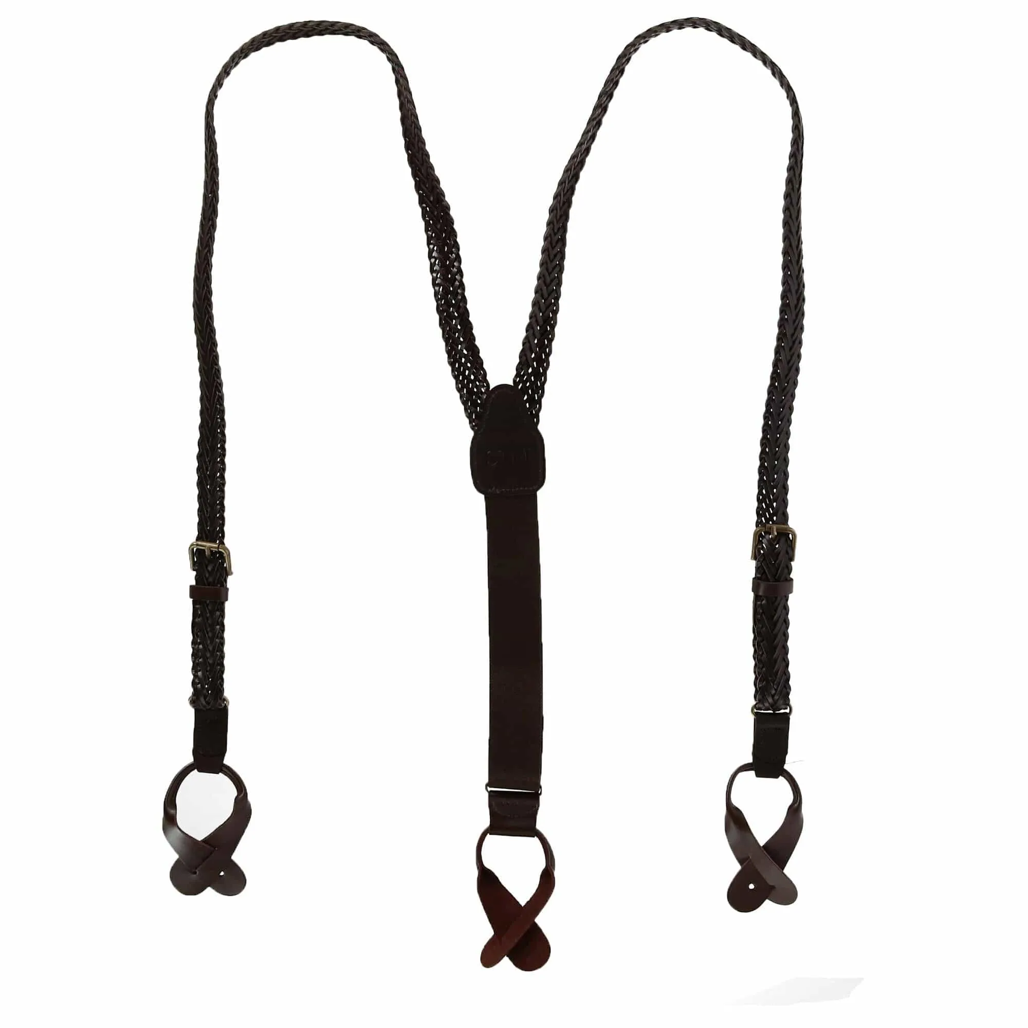 CTM® Coated Leather Button-End 3/4 Inch Braided Suspenders