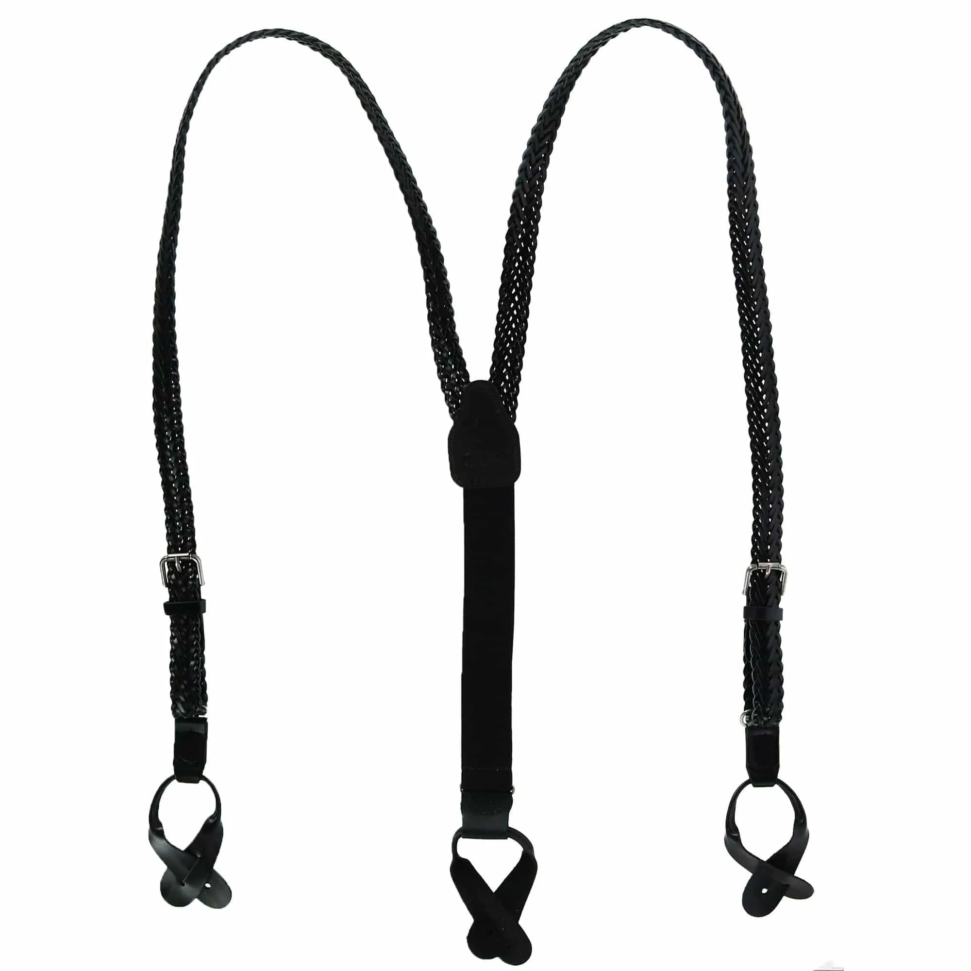 CTM® Coated Leather Button-End 3/4 Inch Braided Suspenders