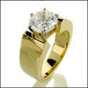 Cubic Zirconia 2 Carat Solitaire Round Heavy Yellow Gold 14k Cz Ring