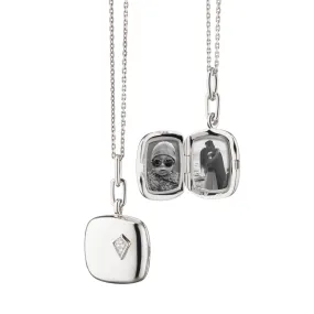 Diamond Sterling Silver Cushion Locket Necklace