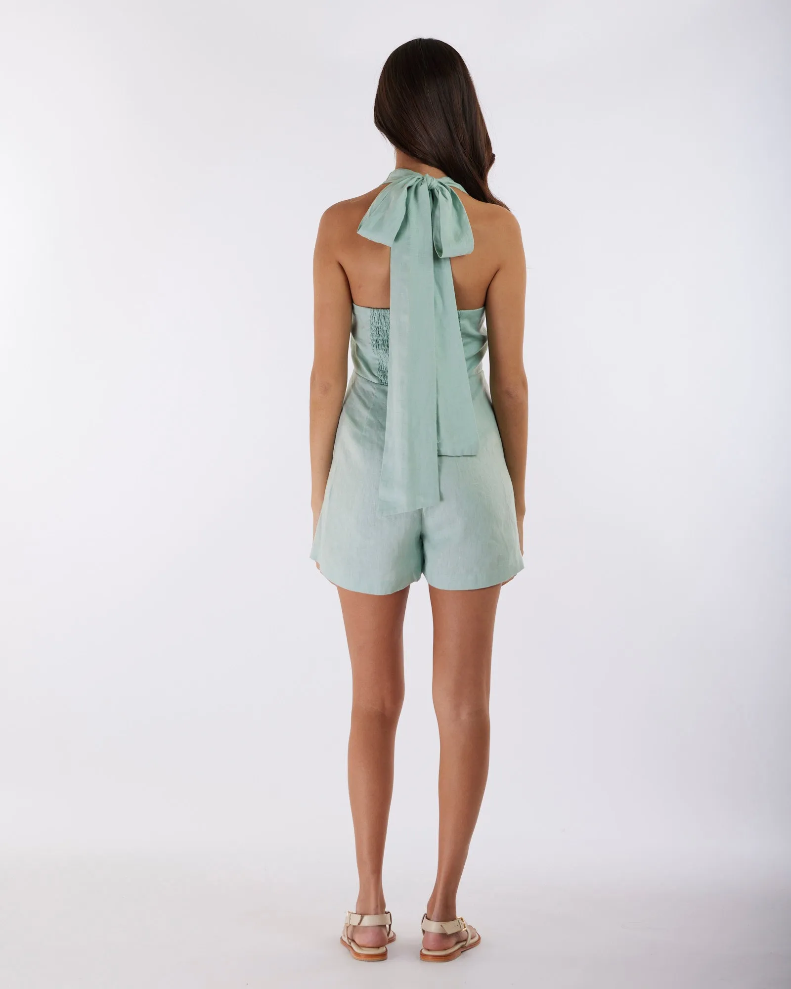 Eloise Linen Halter Playsuit - Seafoam