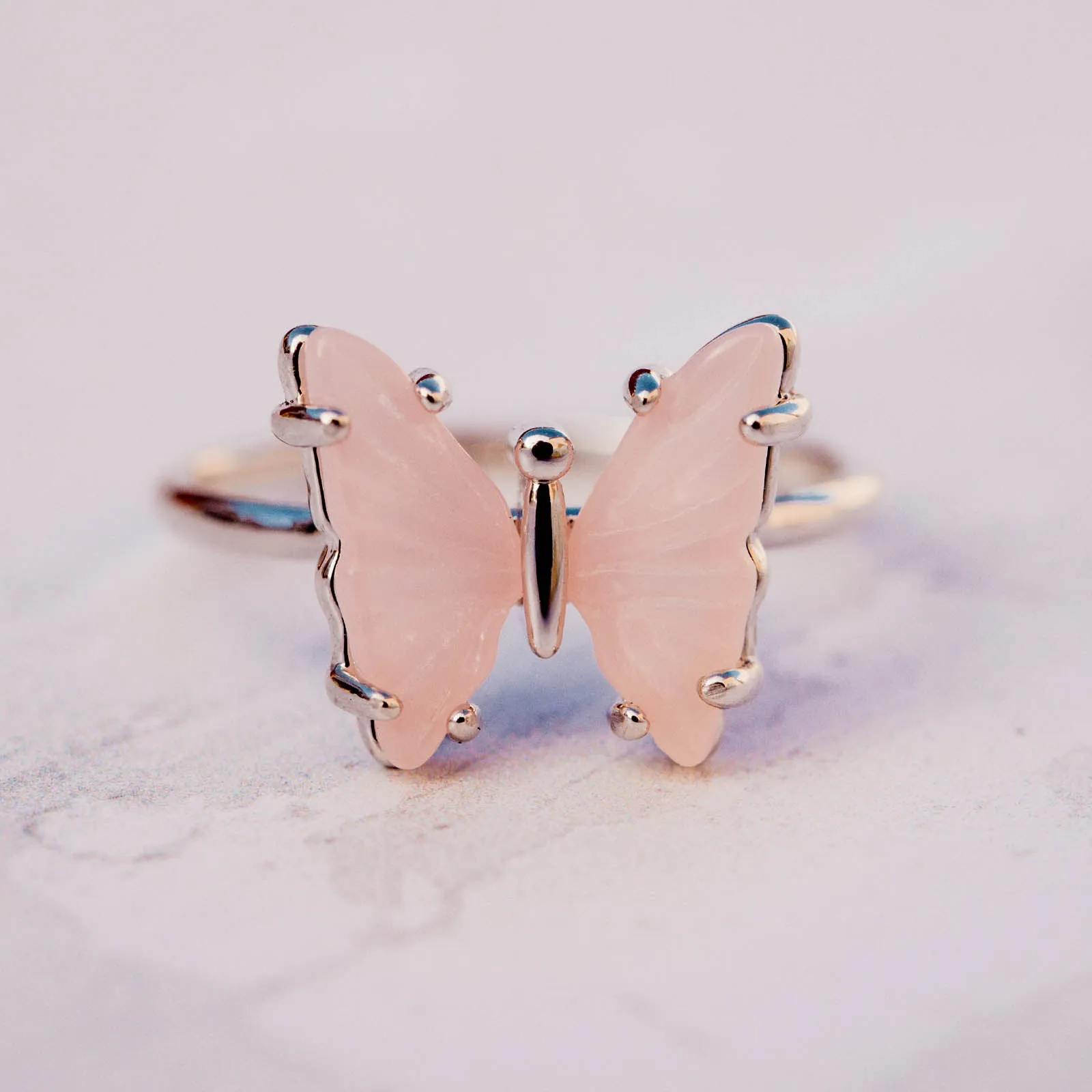 Engraved Stone Butterfly Ring