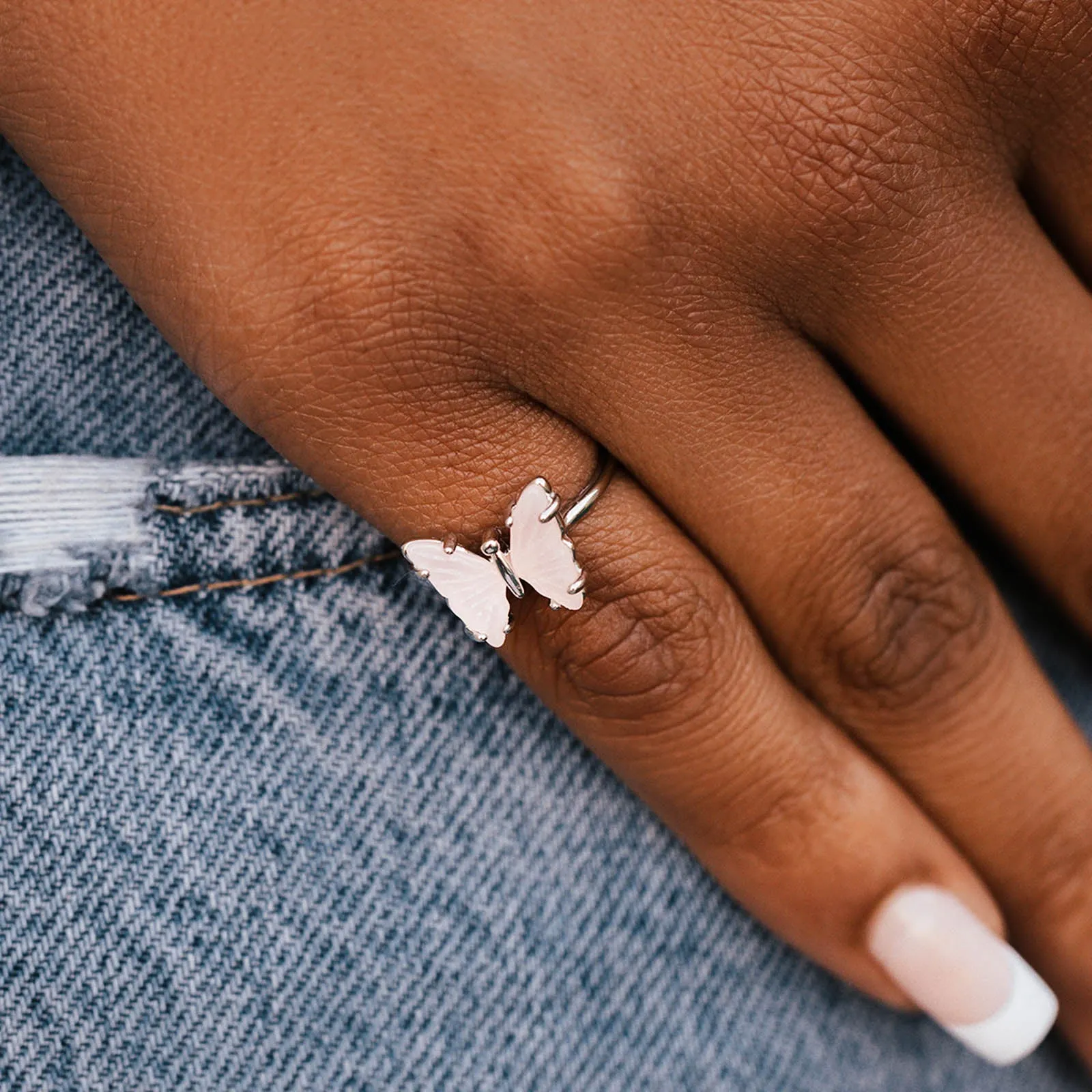 Engraved Stone Butterfly Ring