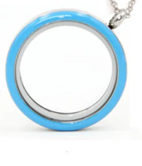 FLEB - Blue  Round Stainless Steel Floating Locket Necklace with chain, twist open