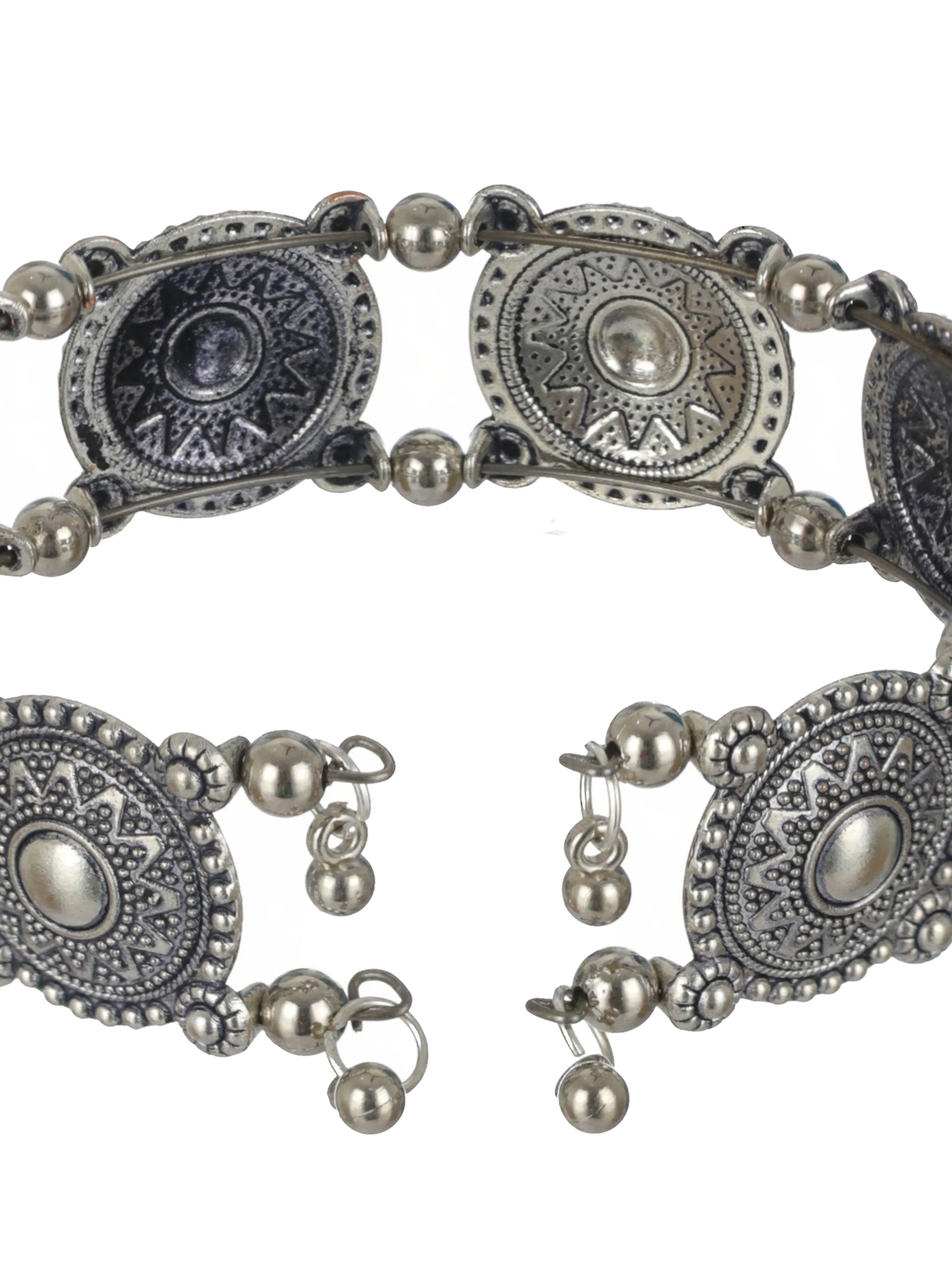 Floral Design & Filigree Work Oxidised Silver Plated Handcrafted Tribal Bracelet