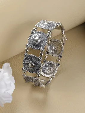 Floral Design & Filigree Work Oxidised Silver Plated Handcrafted Tribal Bracelet