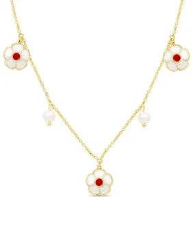 Flower and Freshwater Pearl Charms Necklace