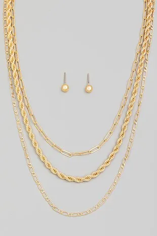 Gina Layered Rope Chain Necklace Gold