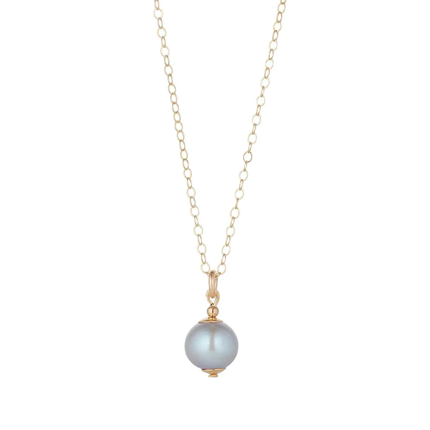 Gold Filled Grey Petite Pearl Pendant Necklace