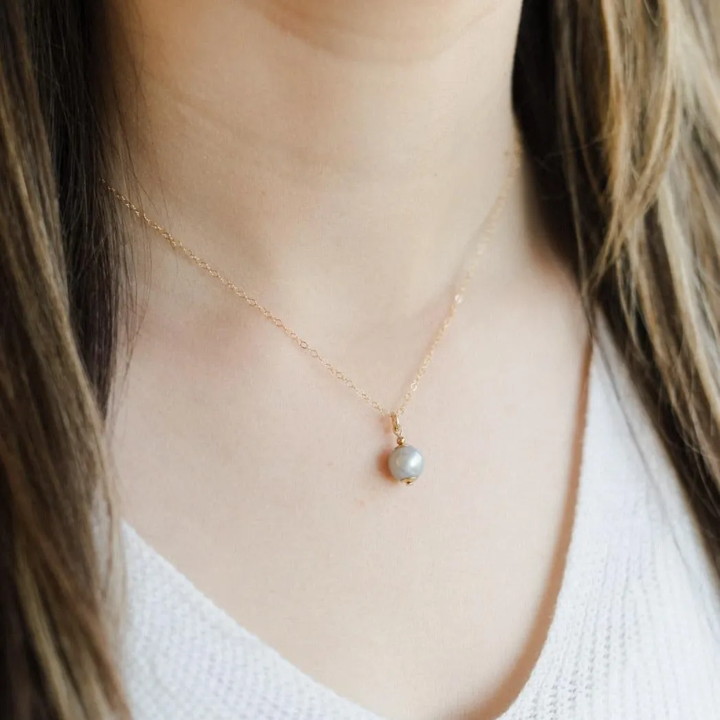 Gold Filled Grey Petite Pearl Pendant Necklace