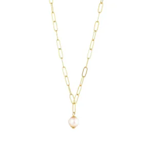 Gold Filled Paperclip Chain Petite Pearl 18" Necklace