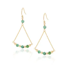 GOLD FILLED PYRAMID DANGLE EARRINGS WITH EMERALDS