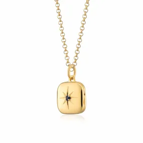 Gold Plated Star Locket Necklace with Blue Stone