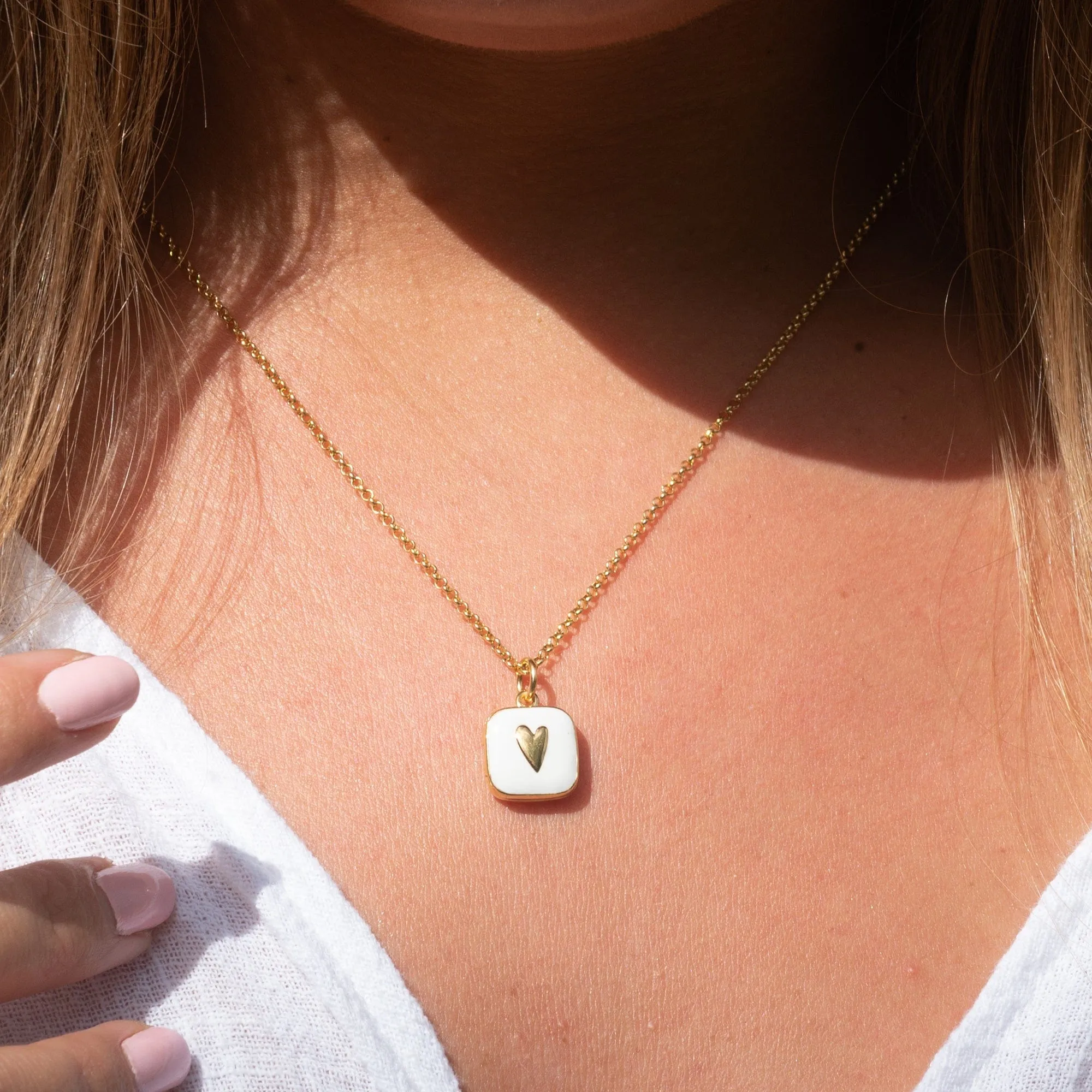 Gold Plated White Heart Locket Necklace