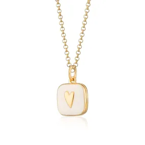 Gold Plated White Heart Locket Necklace