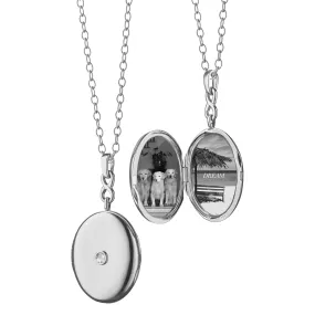 Infinity White Sapphire Silver Engraved Locket Necklace