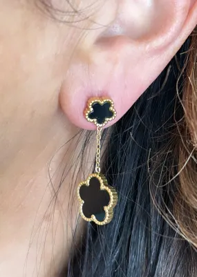 June Black Dangle Clover Earrings