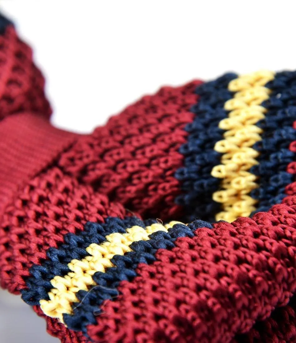 Maroon with Navy & Yellow Stripes Knitted Bow Tie