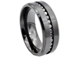 Mens Black Stainless Steel Band With Black Cubic Zirconia