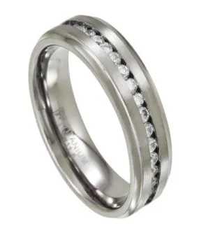 Mens Eternity Titanium Wedding Ring with Channel-Set CZs | 7mm