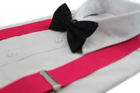 Mens Pink 100cm Wide Suspenders & Black Bow Tie Set