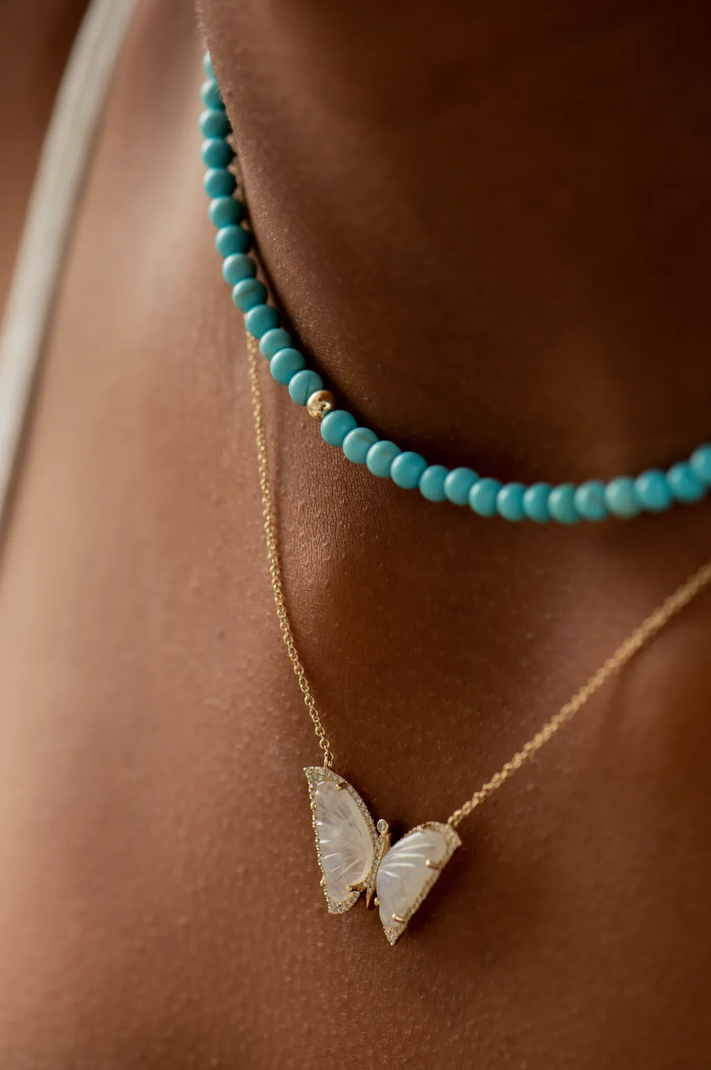 MOONSTONE AND DIAMOND BUTTERFLY NECKLACE